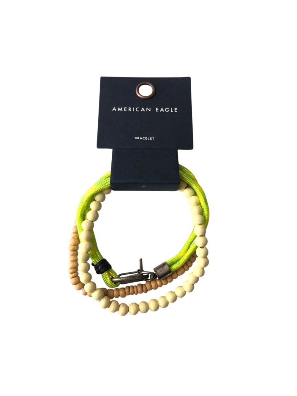 American Eagle Bracelet Set Bright Yellow Cord Neutral Wooden Beads